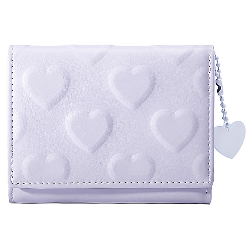 Sminra Womens Wallet Small Trifold Slim Leather Cute Wallet Cash Pocket with Heart chain Coin Purse ID Window Card Holder for Girls and Ladies (Purple) - Image 1
